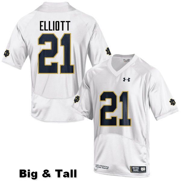 Men's NCAA Notre Dame Fighting Irish #21 Jalen Elliott Stitched College Under Armour Authentic White Big & Tall Football Jersey FT10S41JV